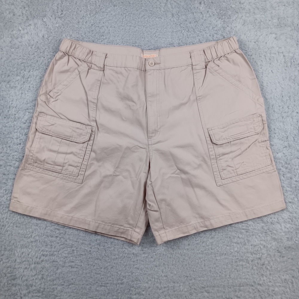 Savane Cargo Shorts Mens 42 Tan Cotton Canvas Elastic Waist SA4022